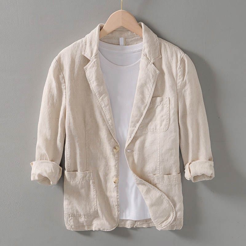 Men’s Casual Blazer – Linen/Cotton Blend – Unstructured Fit – Notched Lapel – Lightweight