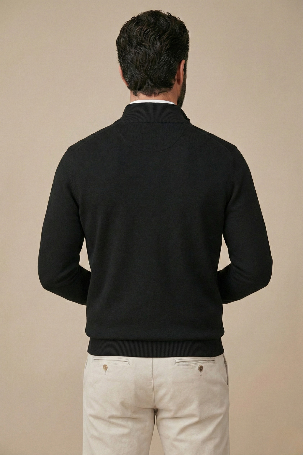 Men’s Half Zip Jumper with Stand Collar and Ribbed Hem