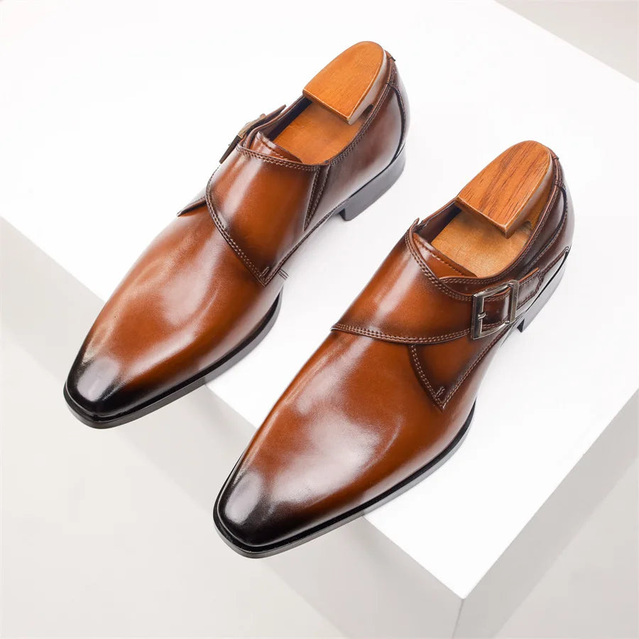 Men’s Italian Monk Strap Dress Shoes – Classic Buckle Detail