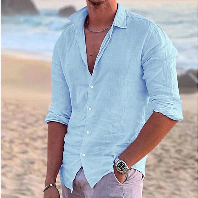 Men’s Linen Long Sleeve Shirt – Spring, Summer