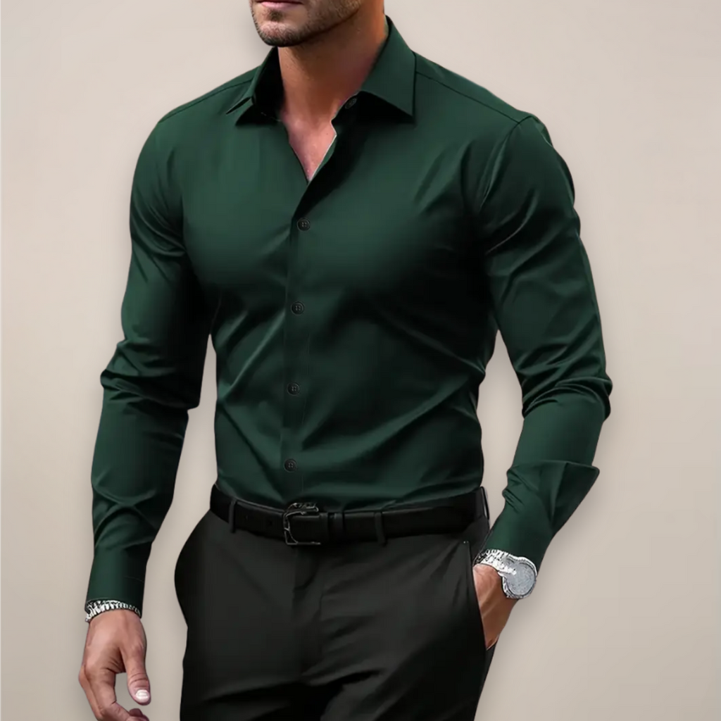 Men’s Long-Sleeve Shirt – Classic Notched Collar, Versatile Smart Style