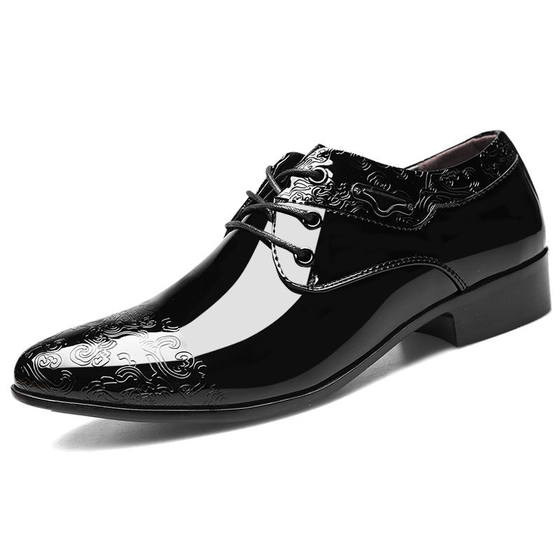 Men’s Patent Derby Shoes – Embossed Detail, Formal Lace-Up
