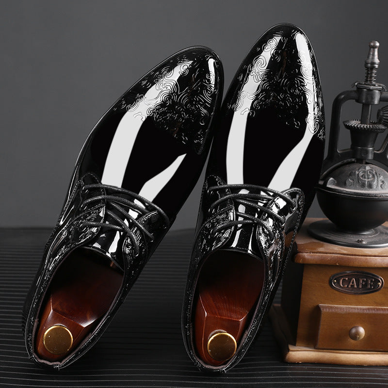 Men’s Patent Derby Shoes – Embossed Detail, Formal Lace-Up