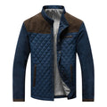 Men’s Quilted Stand Collar Jacket with Contrast Suede Shoulder Panels