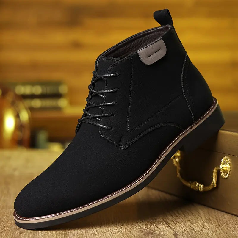 Men’s Retro Mid-Top Lace-Up Shoes – Pointed Toe with Rubber Sole