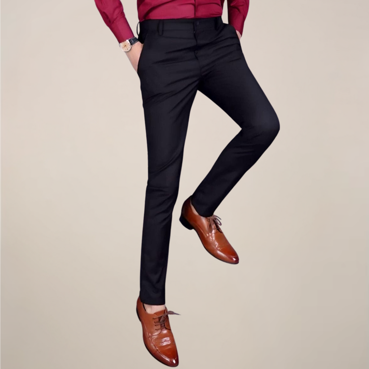 Men’s Slim Fit Trousers – Stretch Waist Smart Business Pants