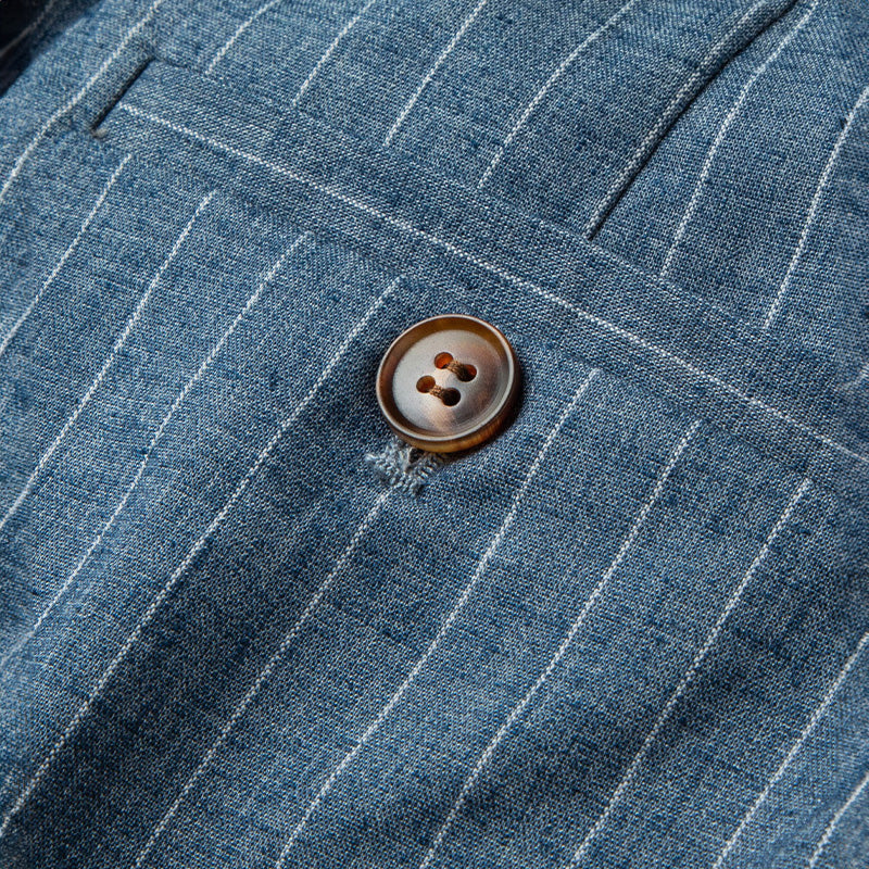 Men's Vertical Pinstripe Tapered Trousers - Smart Casual Pants with Elastic Waist and Pockets
