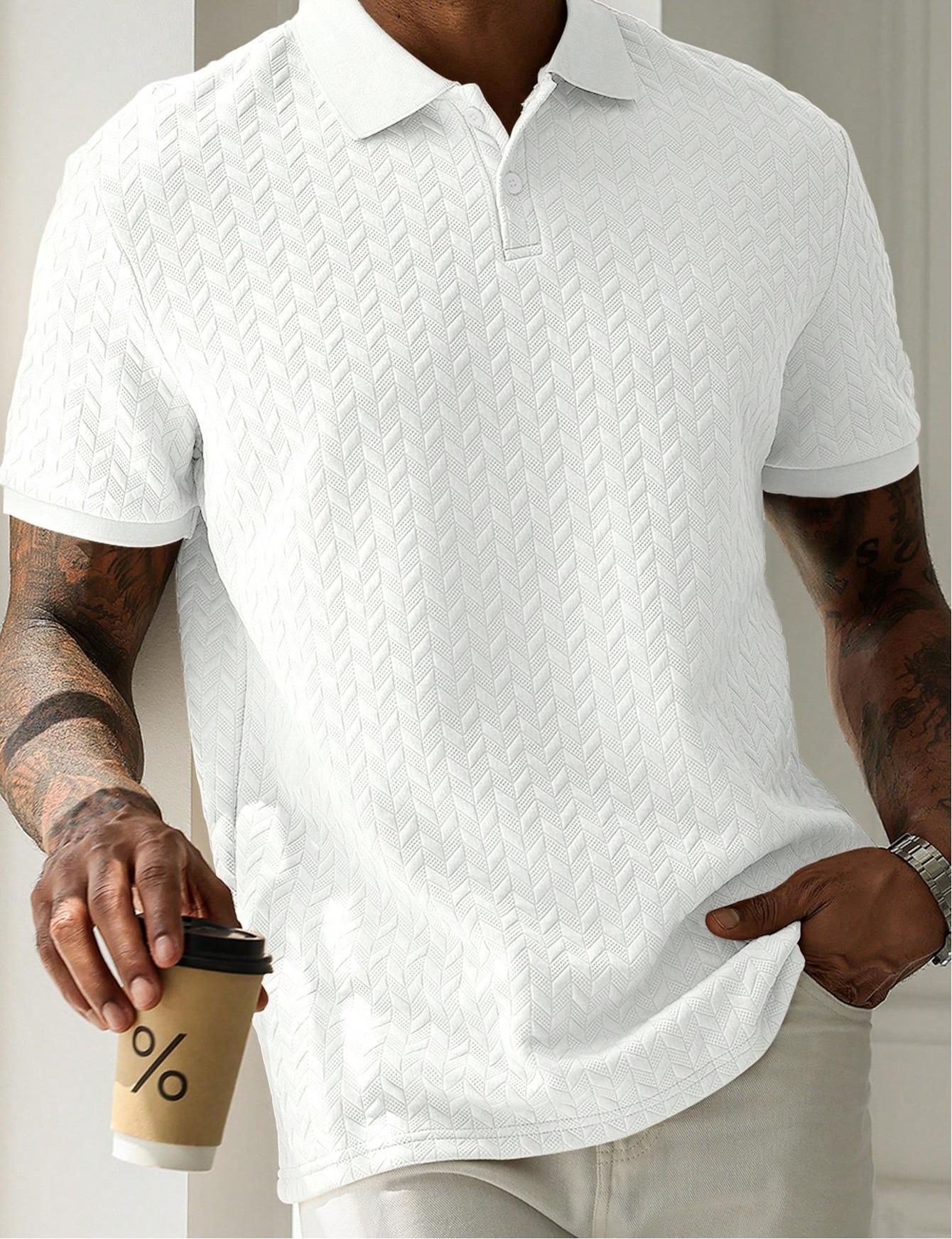 Men's Polo Shirt - Short Sleeve Textured Chevron Knit Button Placket