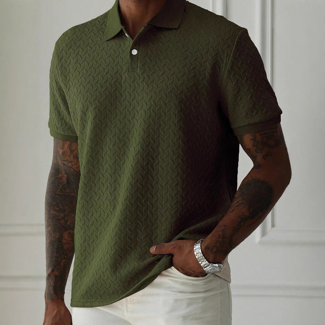 Men's Polo Shirt - Short Sleeve Textured Chevron Knit Button Placket