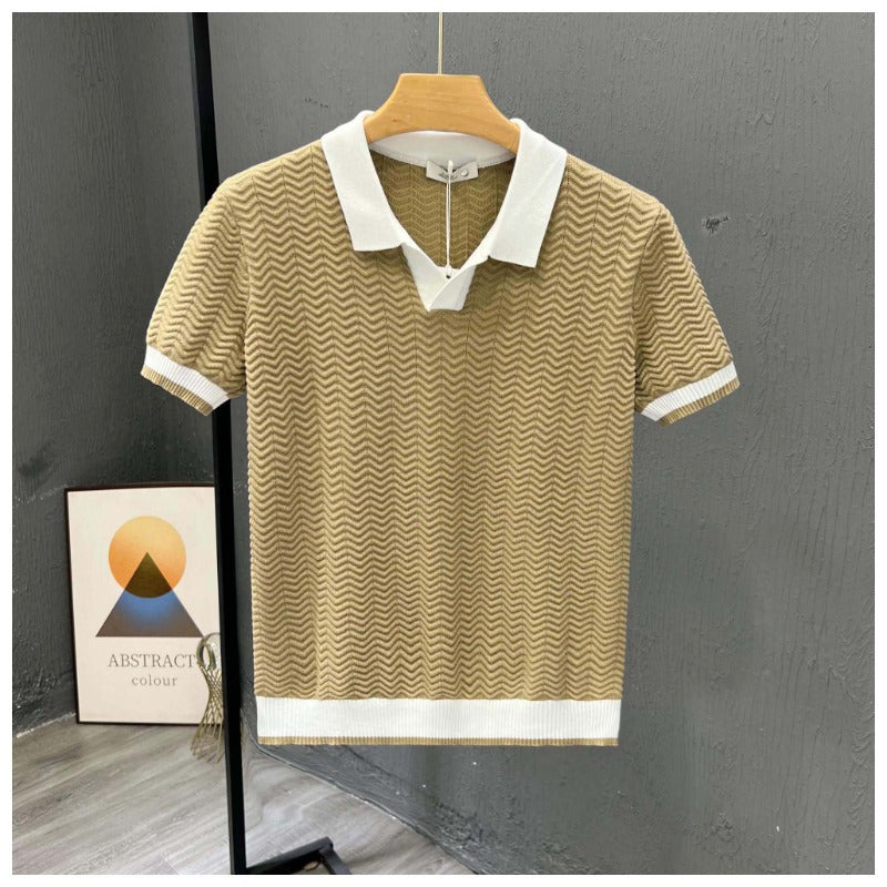 Men’s Short Sleeve Zigzag Knit Polo with Contrast Collar
