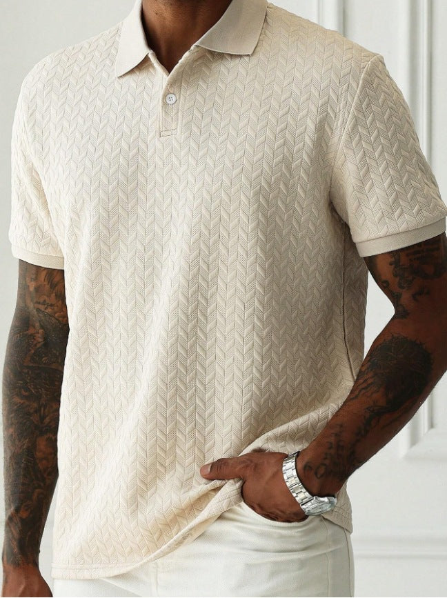 Men's Polo Shirt - Short Sleeve Textured Chevron Knit Button Placket