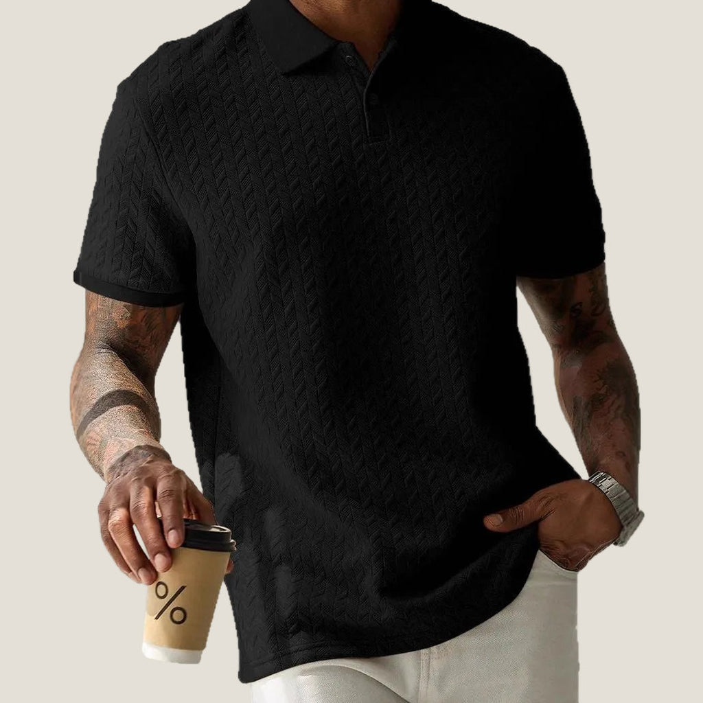 Men's Polo Shirt - Short Sleeve Textured Chevron Knit Button Placket