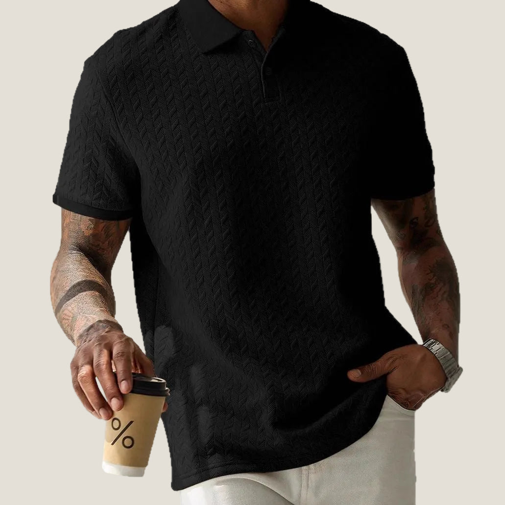 Men's Polo Shirt - Short Sleeve Textured Chevron Knit Button Placket