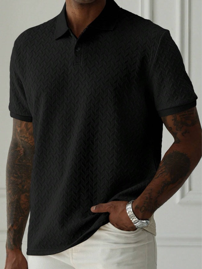 Men's Polo Shirt - Short Sleeve Textured Chevron Knit Button Placket