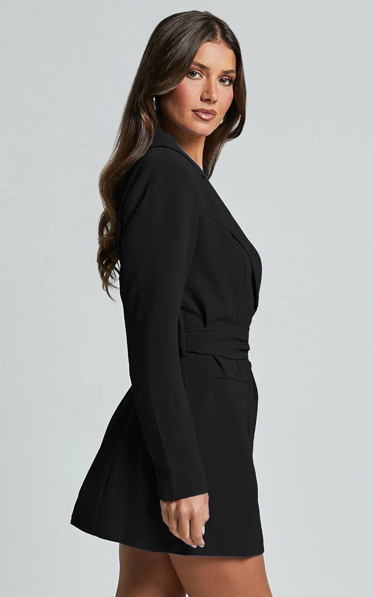 Women’s Tailored Blazer Dress with Waist Belt – Structured Mini Silhouette