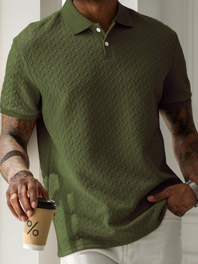 Men's Polo Shirt - Short Sleeve Textured Chevron Knit Button Placket