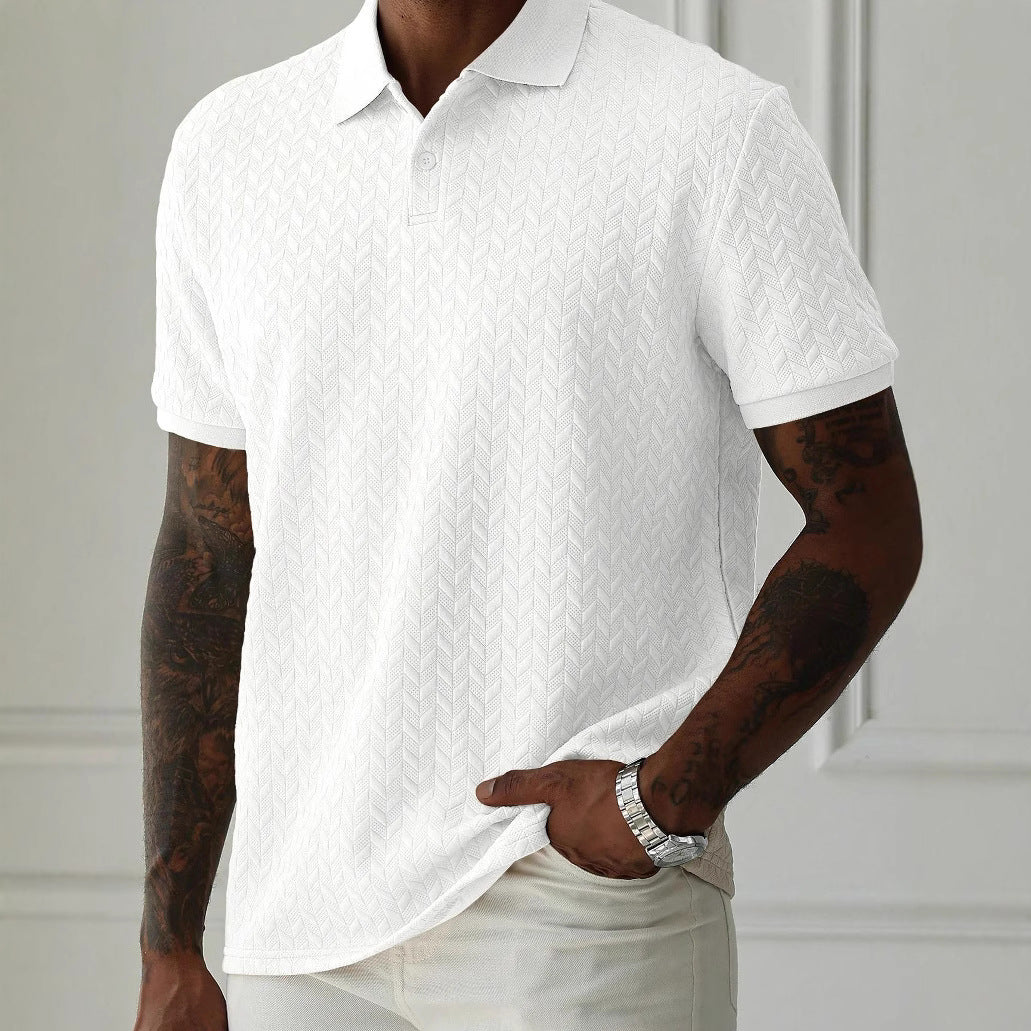 Men's Polo Shirt - Short Sleeve Textured Chevron Knit Button Placket