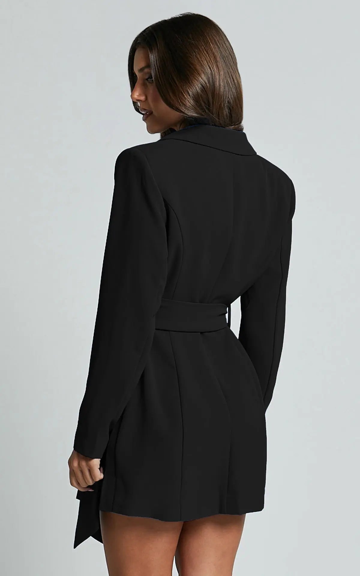 Women’s Tailored Blazer Dress with Waist Belt – Structured Mini Silhouette