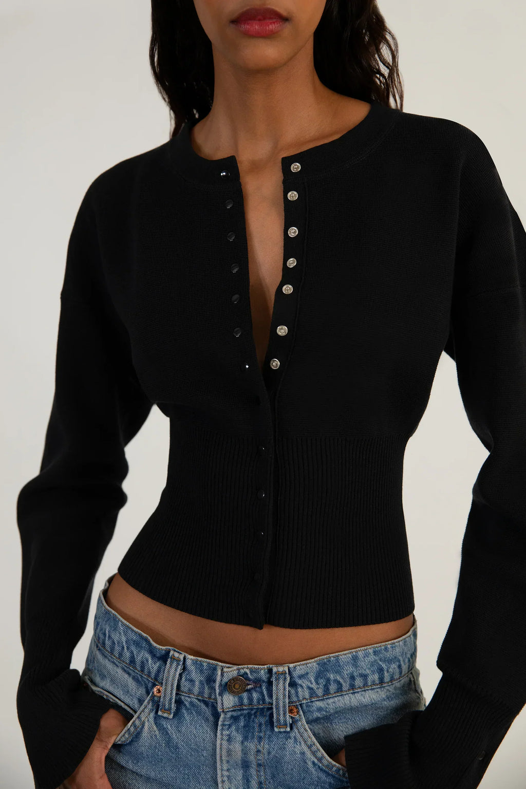 Women’s Cropped Long Sleeve Button-Up Knit Cardigan