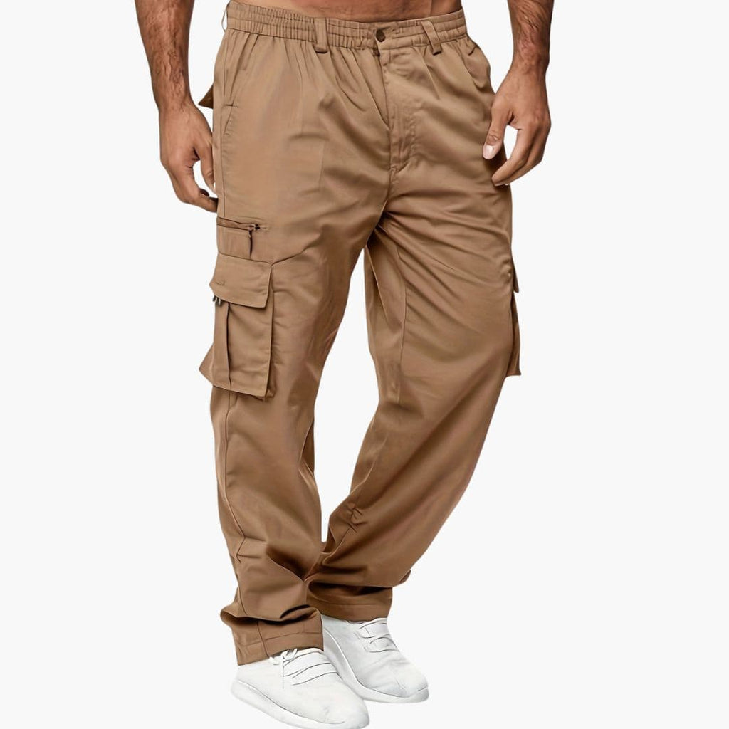 Men's Cargo Pants - Elasticated Waist - Multi-Pocket - Zip and Flap Cargo Pockets - Straight Leg - Full Length