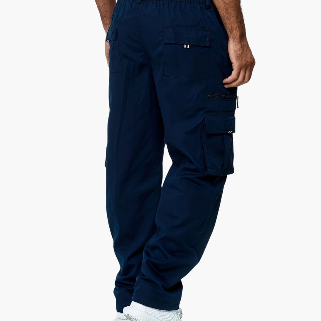 Men's Cargo Pants - Elasticated Waist - Multi-Pocket - Zip and Flap Cargo Pockets - Straight Leg - Full Length