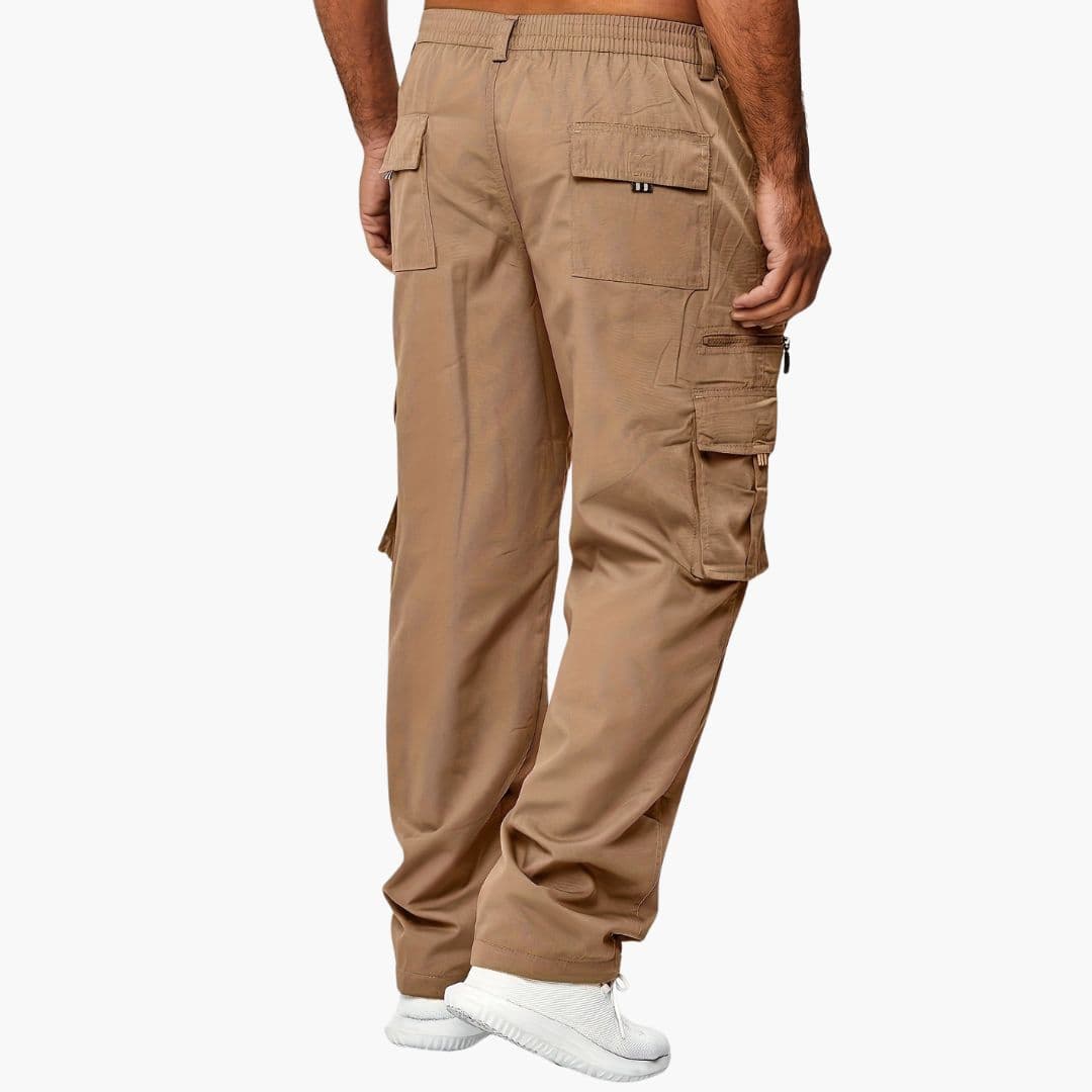 Men's Cargo Pants - Elasticated Waist - Multi-Pocket - Zip and Flap Cargo Pockets - Straight Leg - Full Length