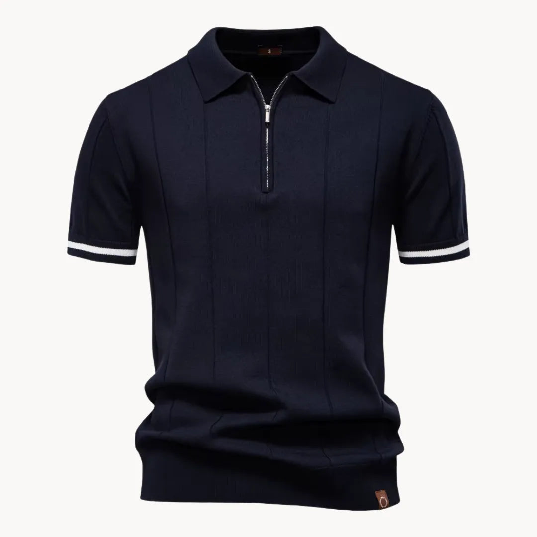 Men’s Short Sleeve Knit Polo Shirt with Quarter Zip and Ribbed Hem