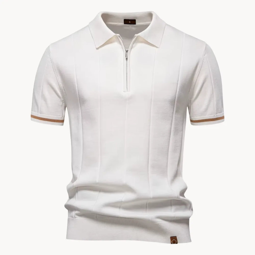 Men’s Short Sleeve Knit Polo Shirt with Quarter Zip and Ribbed Hem