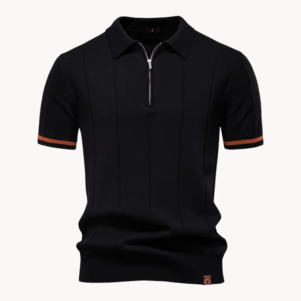 Men’s Short Sleeve Knit Polo Shirt with Quarter Zip and Ribbed Hem