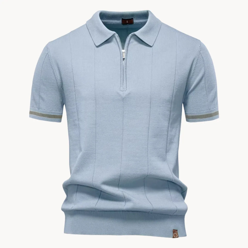 Men’s Short Sleeve Knit Polo Shirt with Quarter Zip and Ribbed Hem
