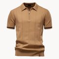 Men’s Short Sleeve Knit Polo Shirt with Quarter Zip and Ribbed Hem