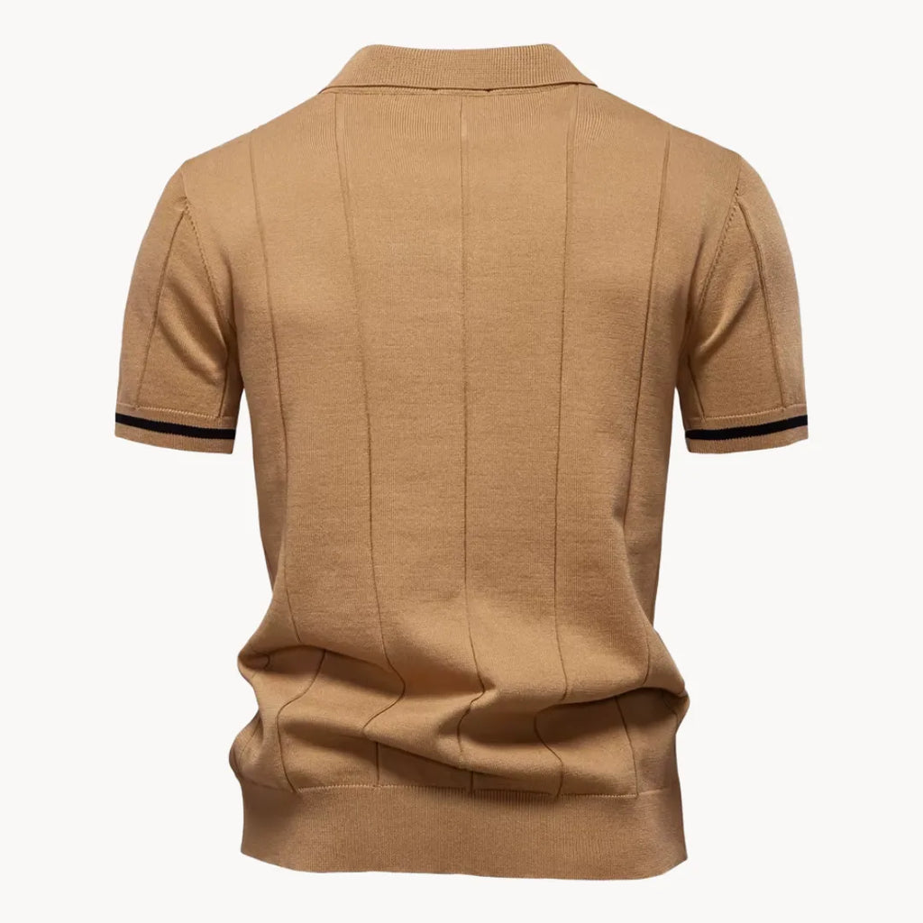 Men’s Short Sleeve Knit Polo Shirt with Quarter Zip and Ribbed Hem