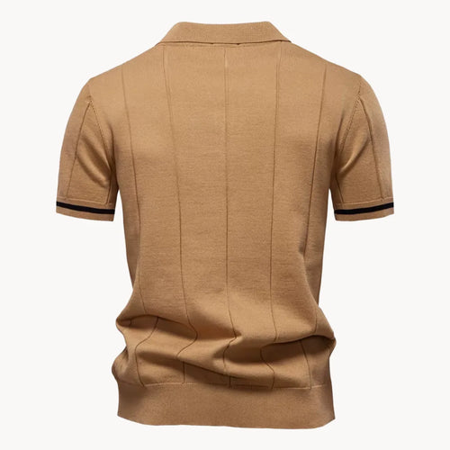 Men’s Short Sleeve Knit Polo Shirt with Quarter Zip and Ribbed Hem