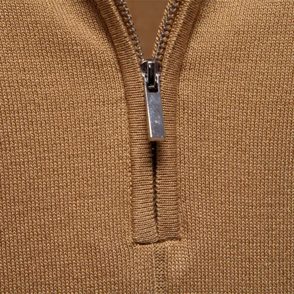 Men’s Short Sleeve Knit Polo Shirt with Quarter Zip and Ribbed Hem
