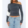 Women’s Off-Shoulder Ruched Long Sleeve Top – Fitted Silhouette
