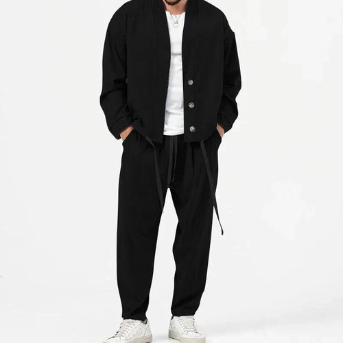 Men’s Two-Piece Set - Button-Front Jacket and Drawstring Trousers