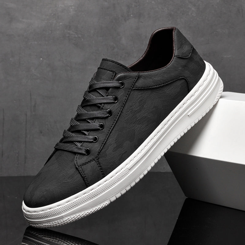 Men's Low-Top Trainers - Smart Casual Lace-Up Sneakers with Thick White Cupsole