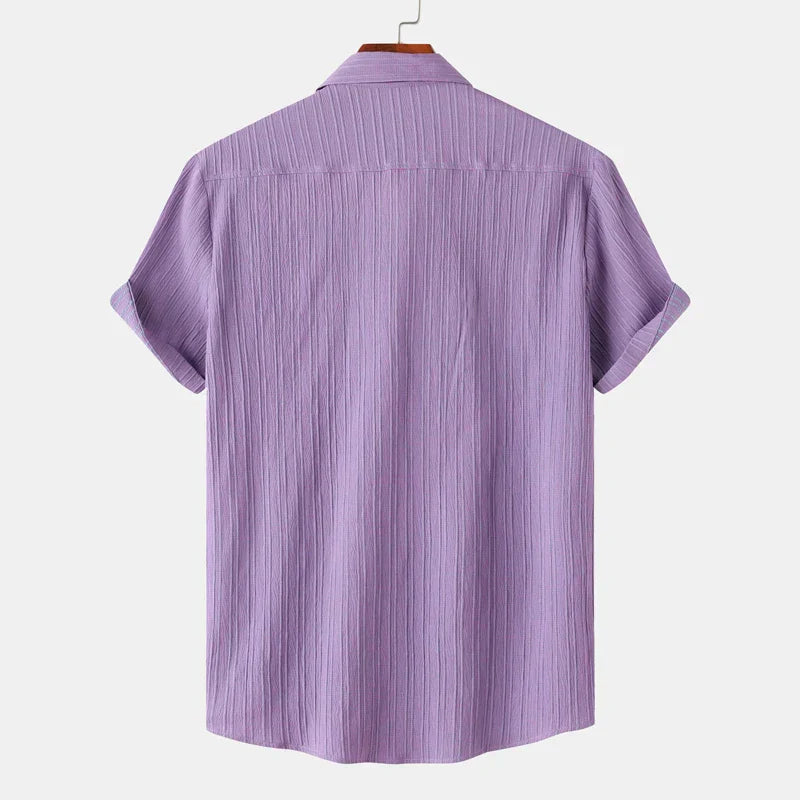 Men’s Short Sleeve Button-Up Shirt with Polo Collar and Chest Pocket