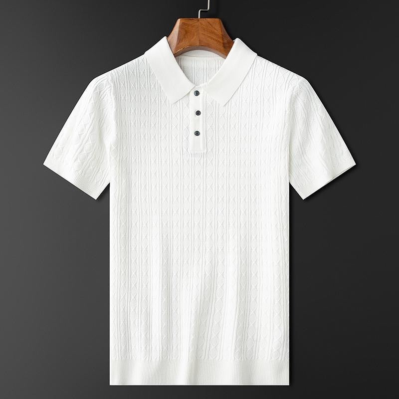 Men’s Textured Short Sleeve Polo Shirt with Three-Button Placket