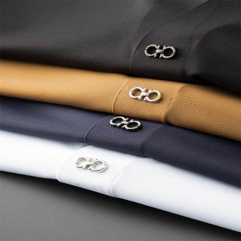 Men’s Short Sleeve Polo Shirt and Trousers Set with Elastic Waist