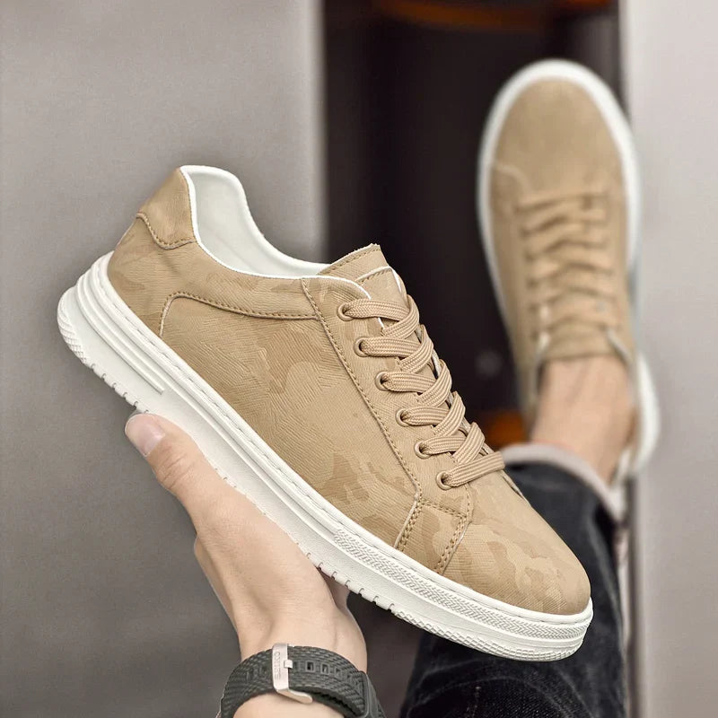 Men's Low-Top Trainers - Smart Casual Lace-Up Sneakers with Thick White Cupsole