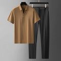 Men’s Short Sleeve Polo Shirt and Trousers Set with Elastic Waist