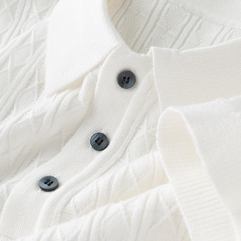 Men’s Textured Short Sleeve Polo Shirt with Three-Button Placket