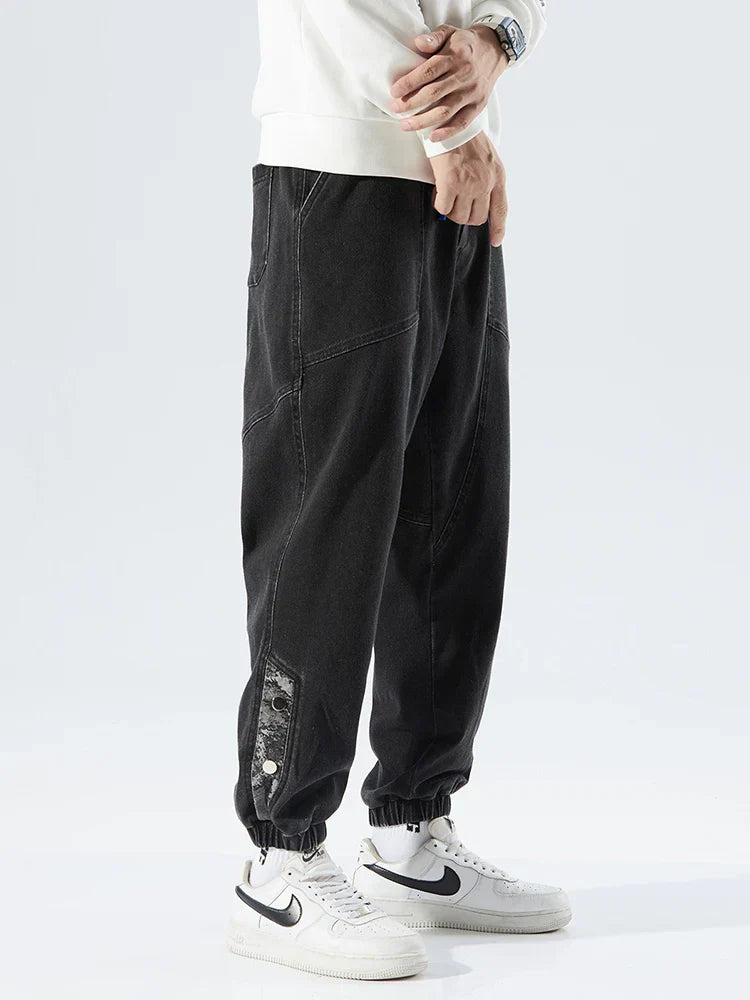 Men's Denim Jogger Jeans - Elasticated Drawstring Waist - Ribbed Cuff - Panelled Seam Detail