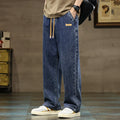 Men’s Wide Leg Drawstring Jeans with Elastic Waist and Straight Hem