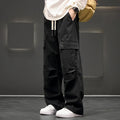 Men’s Wide Leg Cargo Trousers with Drawstring Waist and Flap Pockets