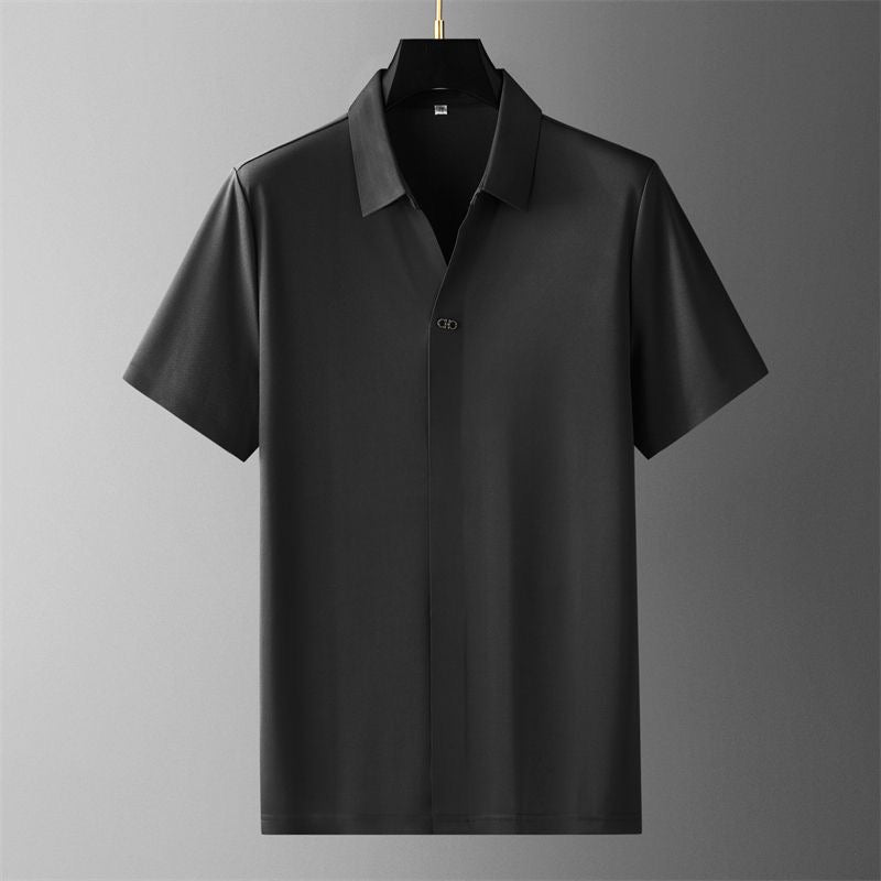 Men’s Short Sleeve Polo Shirt and Trousers Set with Elastic Waist
