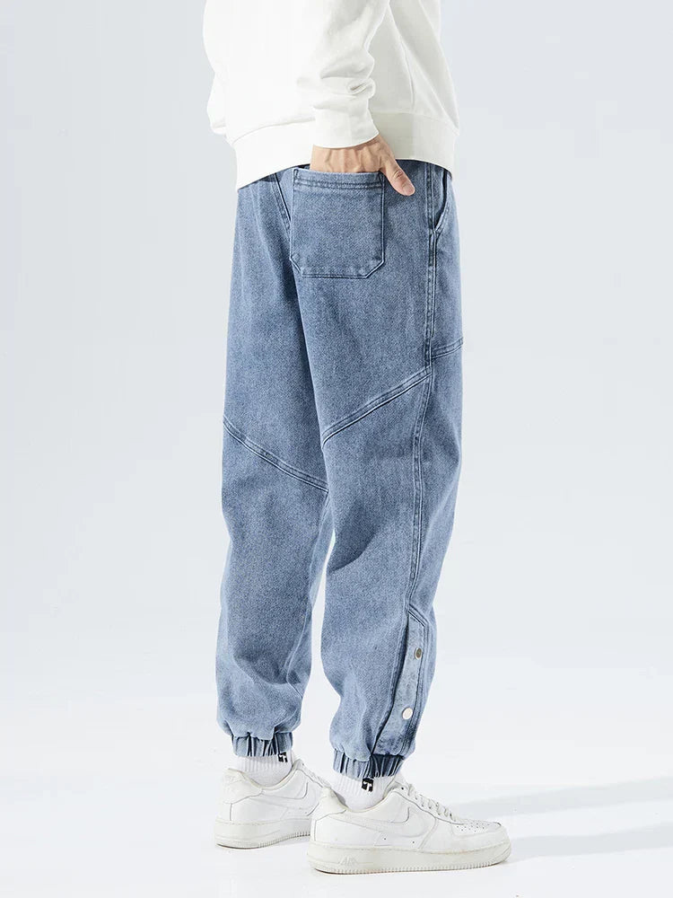 Men's Denim Jogger Jeans - Elasticated Drawstring Waist - Ribbed Cuff - Panelled Seam Detail