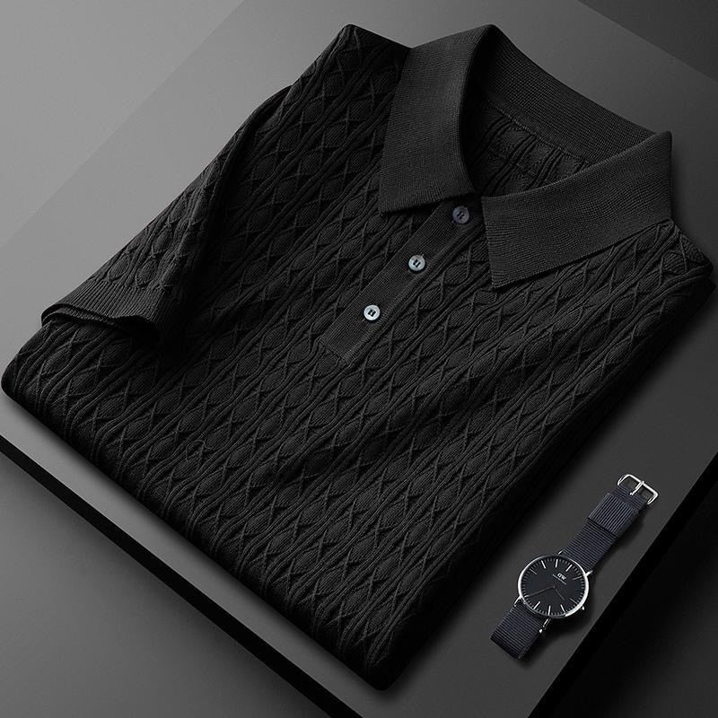 Men’s Textured Short Sleeve Polo Shirt with Three-Button Placket