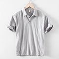 Men's Short-Sleeve Linen Blend Pull-On Shirt - Casual Summer Point Collar Two-Button Top